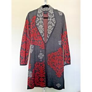 Tribal Duster Boho Floral Western Knit Long Cardigan Sweater Size S Wool Blend